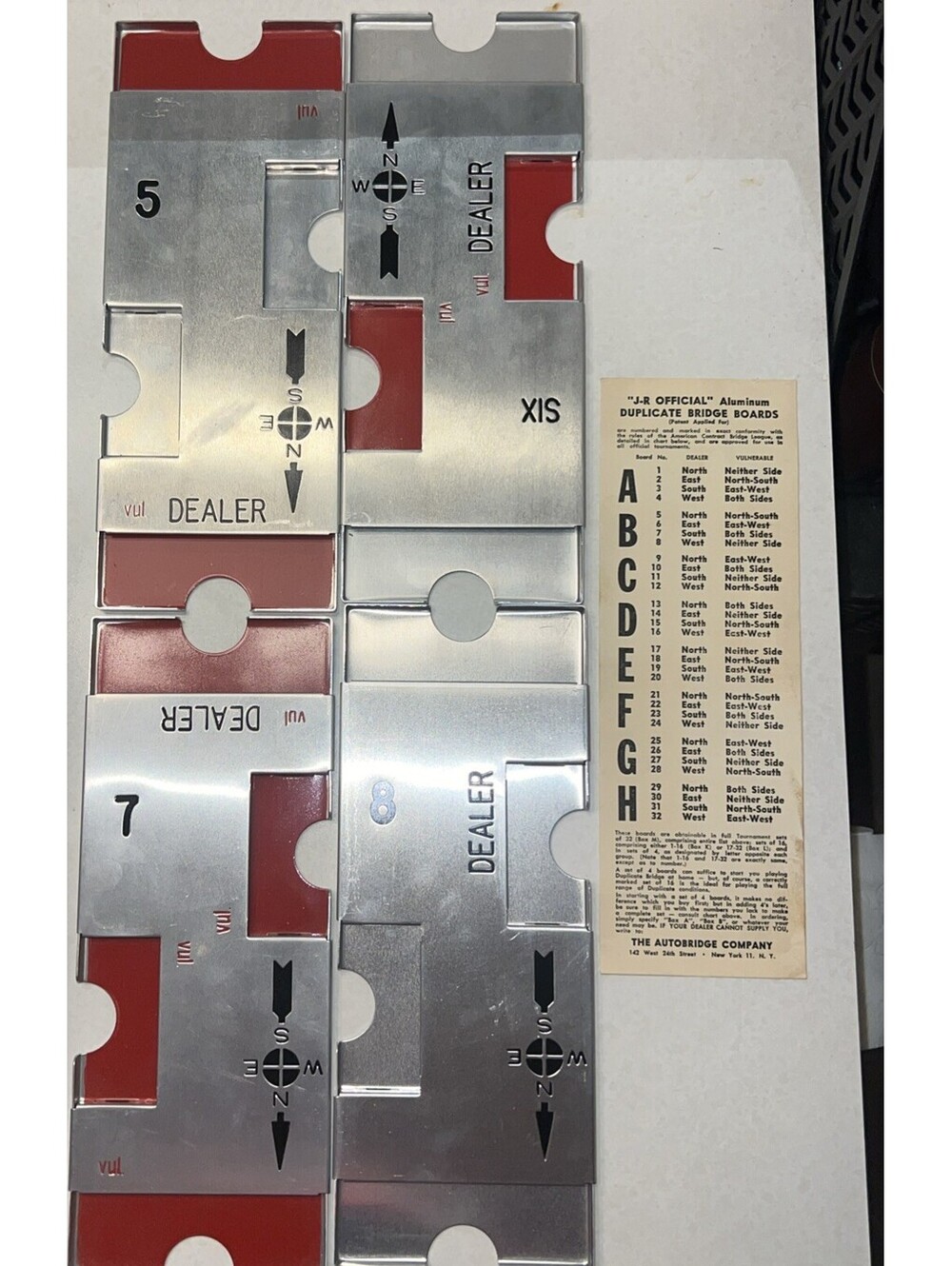 J-R Aluminum Duplicate Bridge Boards - Set "B" 5 - 8  Nice Vintage Condition